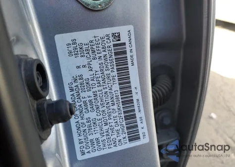 2019 Honda Civic Sport из США, поврежденный, VIN 2HGFC2F83KH598613